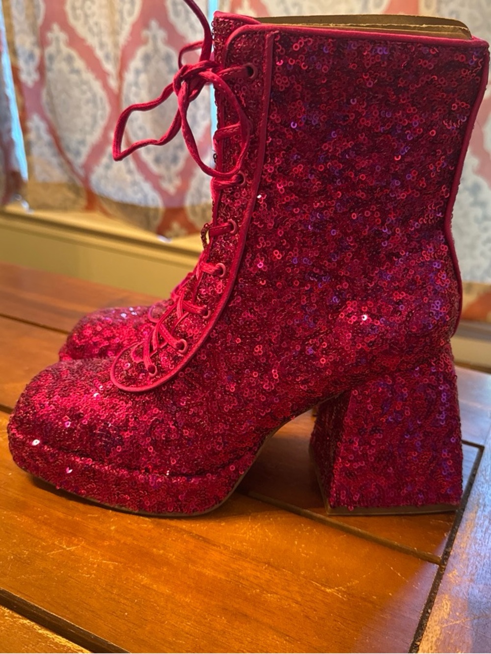 Circus by Sam Edelman Pink Sequin Lace-Up Platform Ankle Boots